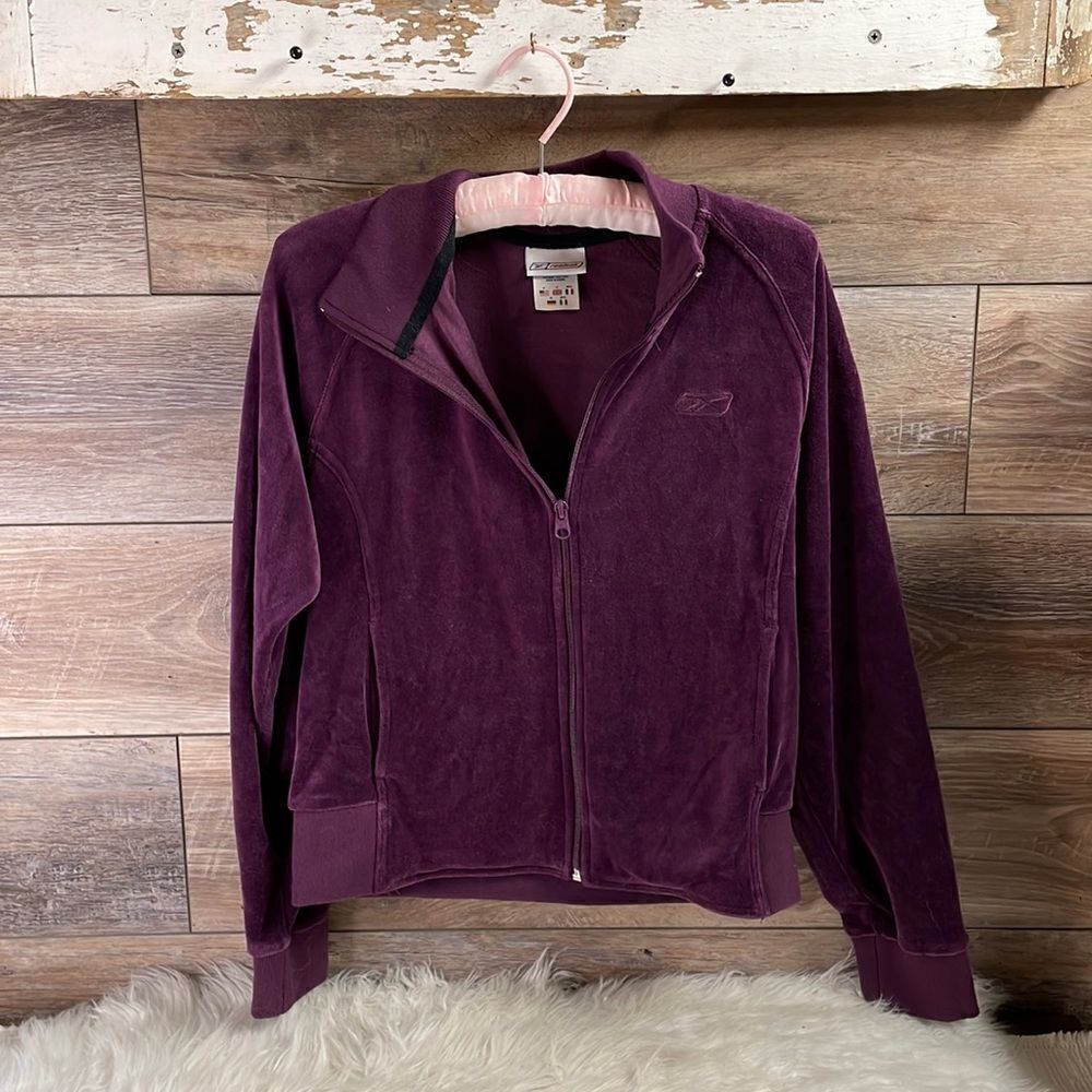 ReeBok Ladies Purple Velour Jacket, Size Medium, Dark Purple